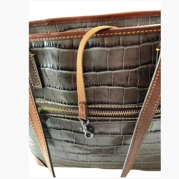 Dooney & Bourke Medium Gray Embossed Mock Croc Bag Tote EUC - Picture 11 of 14